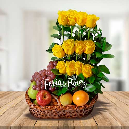 Arreglo Floral Con Frutas Paraíso