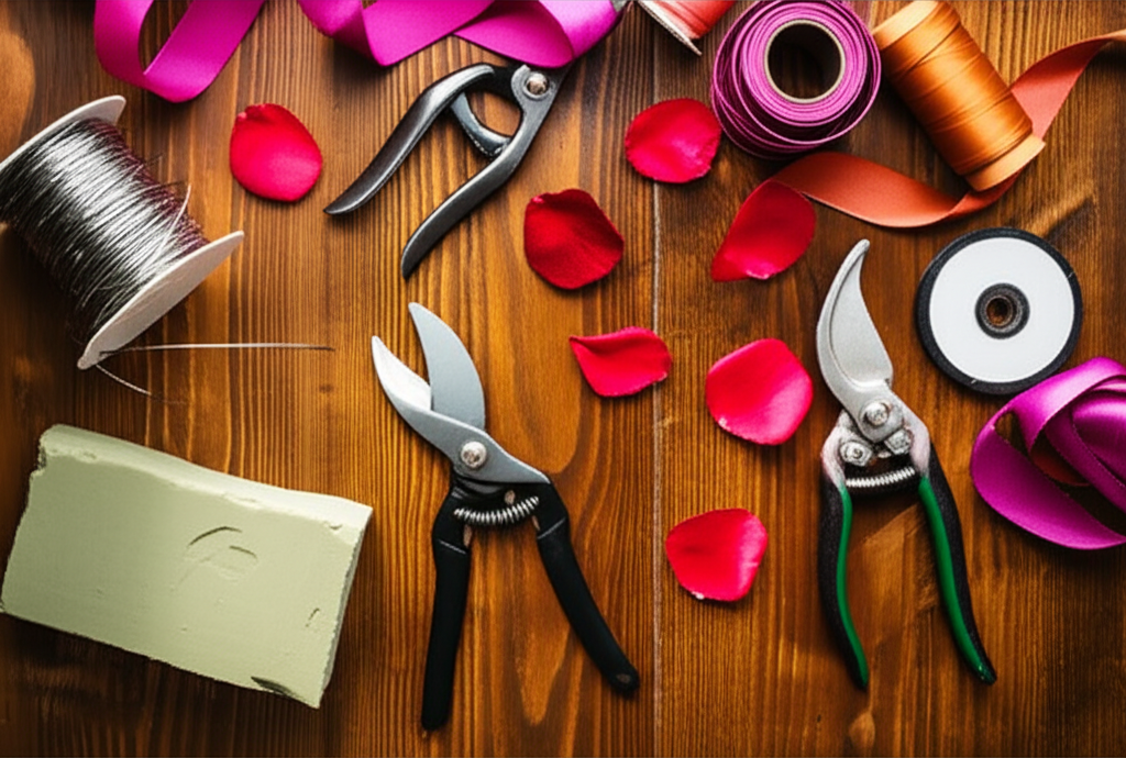 Herramientas profesionales de diseño floral artesanal