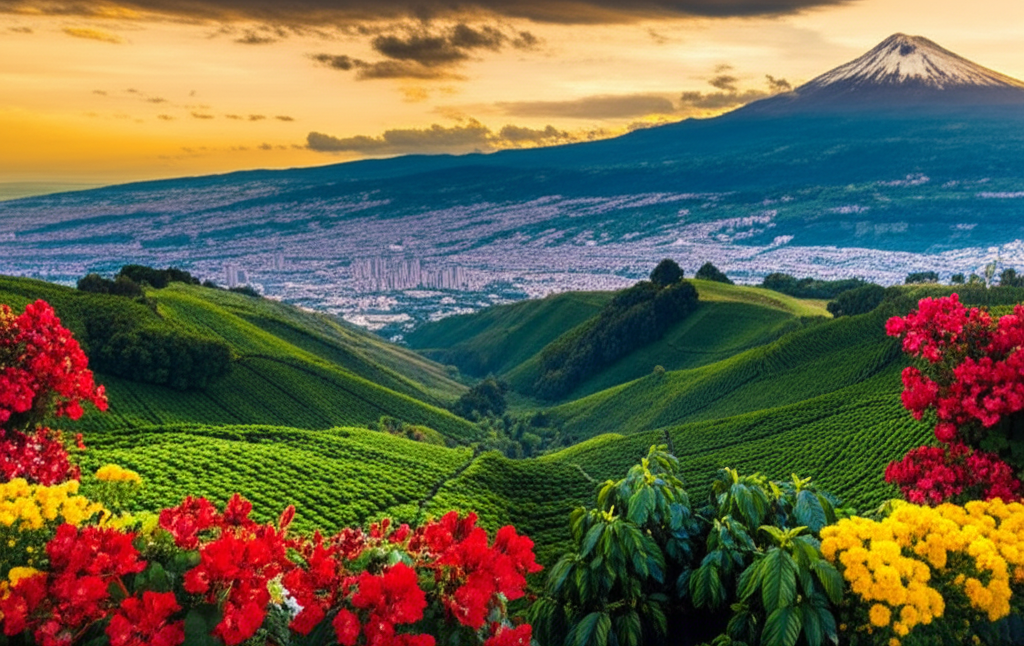 Paisaje de montaña con flores en Manizales Caldas